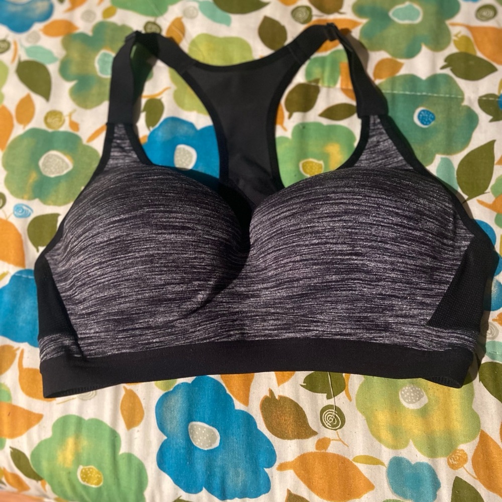Heathered Black and Gray Sports Bra